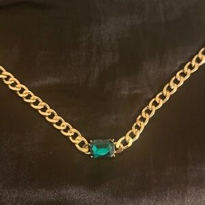 Chic Gold Necklace With Green Teal Genuine Gemstone Women’s choker 16”-18”